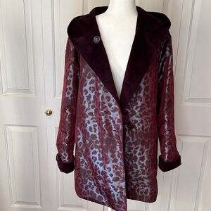 Dennis Basso Reversible Burgundy Leopard Print Coat
